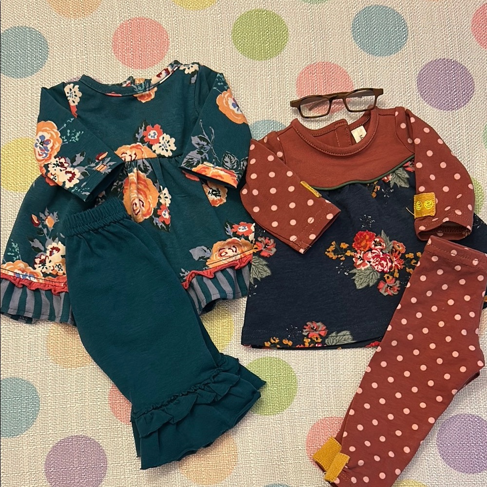 Matilda Jane Teal and Rust Floral Outfit Set for Dolls